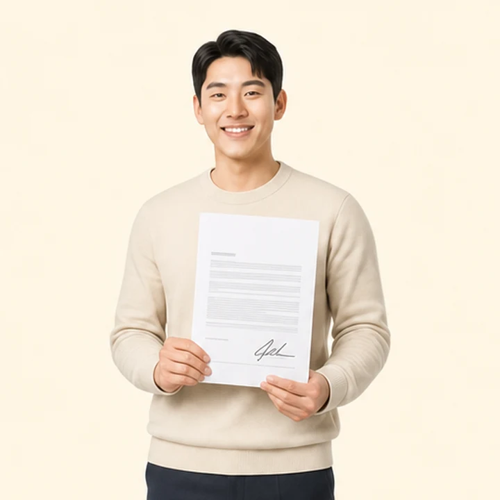기아 셀토스 장기렌트카 서면 견적서를 들고 있는 고객